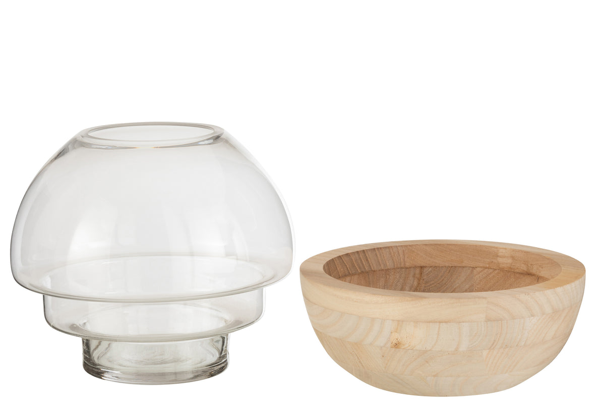 Jarrón Redondo Madera/Cristal