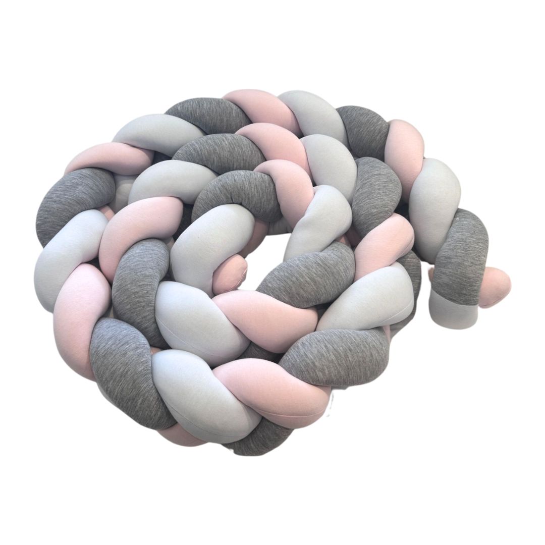 Bumper Trenzado Grueso Blanco/Rosado Pastel/Gris