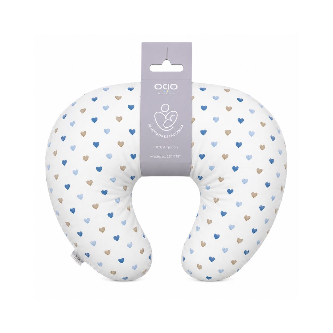 Almohada de Lactancia Hearts Beige/Light Blue