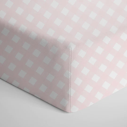 Cotton Jersey Fitted sheet Pink Gingham