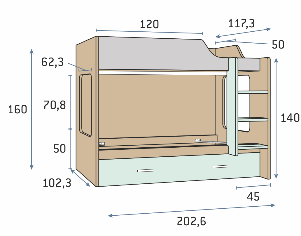 Camarote con Cama de Arrastre Frente Blanco